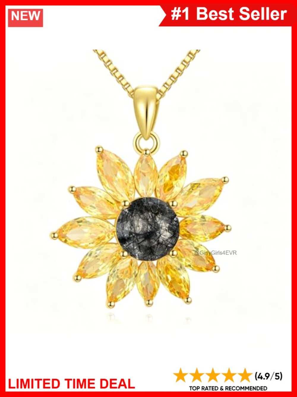 18k Gold Plated 925 Sterling Silver Sunflower Pendant Necklace Citrine